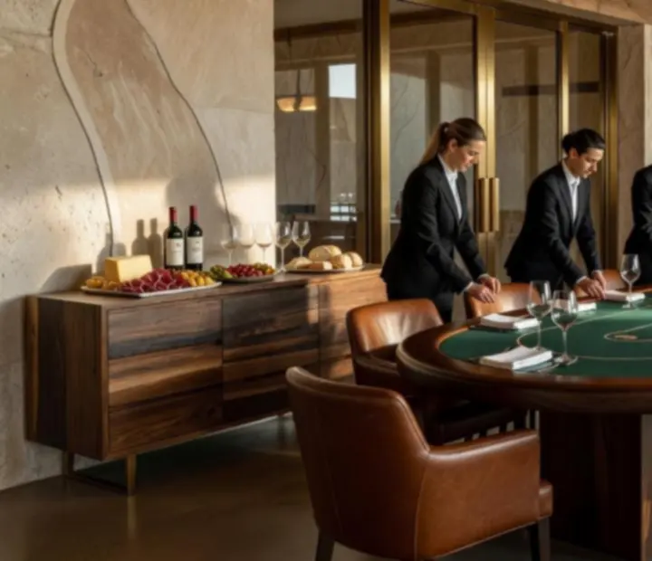 Private poker suite set for a corporate offline poker and dining event