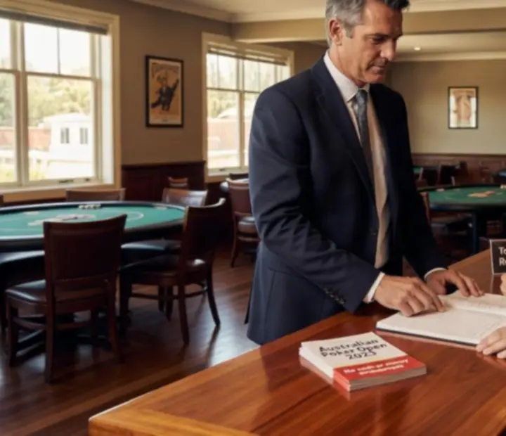 Guest registering at a poker table with chips and cards prepared by the dealer
