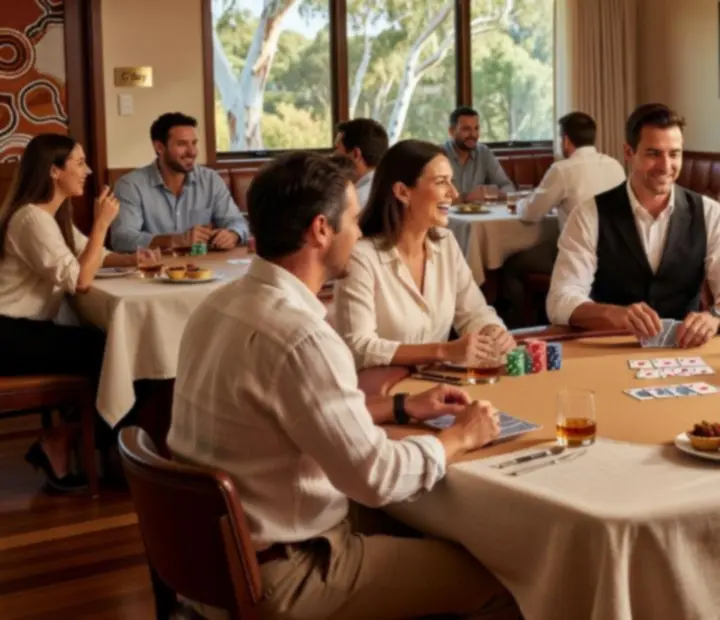 Guests gathered around a sunlit poker table with cocktails and charcuterie